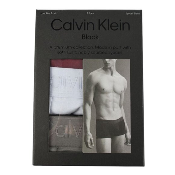 CALVIN KLEIN BLACK 3 Pack Lyocell Blend Low Rise Trunk Underwear Burgundy LARGE - Picture 1 of 2